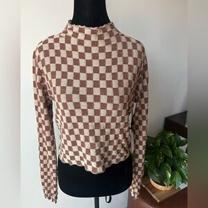 NWT Astr Brown and Cream Checkered Top